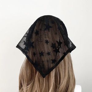 Black Mesh Self Tie Triangle Head Scarf